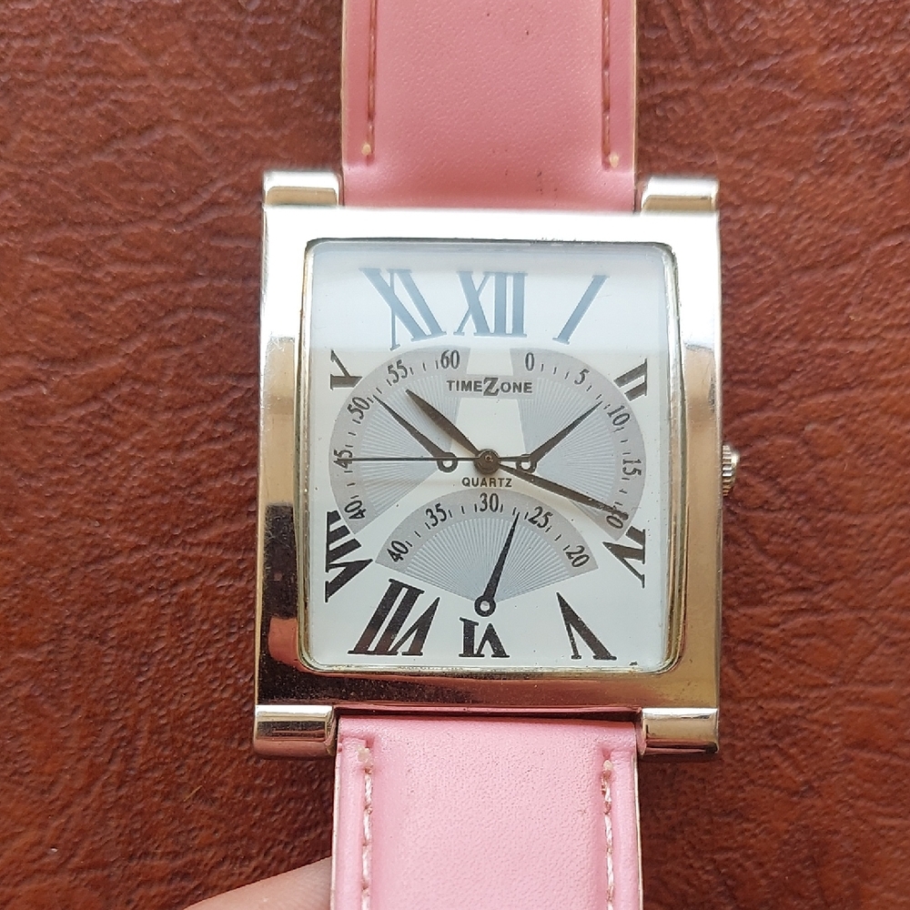 Vintage TIMEZONE Quartz Watch - Square Case, Decorative Dials